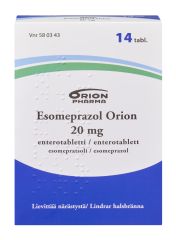 ESOMEPRAZOL ORION 20 mg enterotabl 14 fol